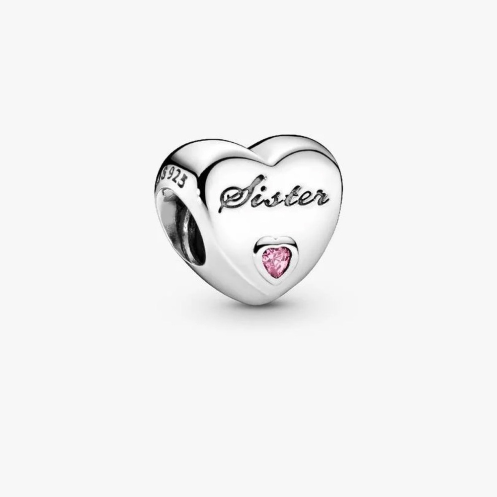 Pandora Heart-Shaped Sister Charm with Pink Stone
